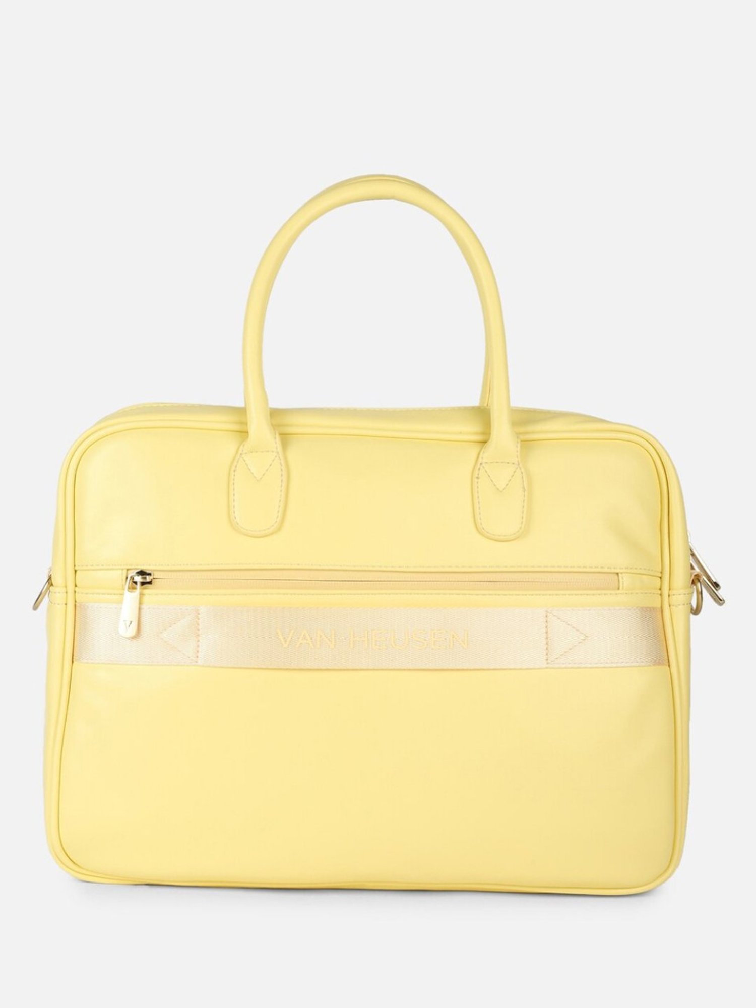 Van Heusen Yellow PU Solid Laptop Messenger Bag