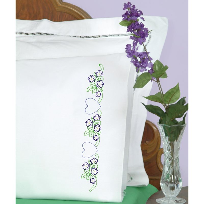 Jack Dempsey Stamped Pillowcases W/White Perle Edge 2/Pkg-Hearts With Flowers