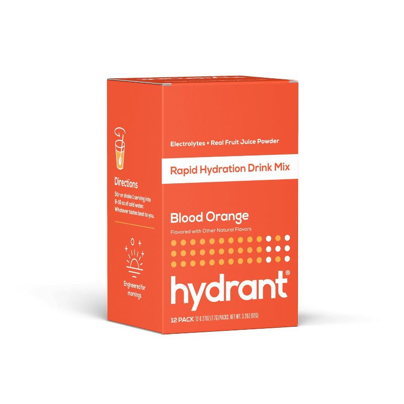 Hydrant Hydrate Electrolyte Rapid Hydration Powder Packets Drink Mix - Blood Orange - 12ct