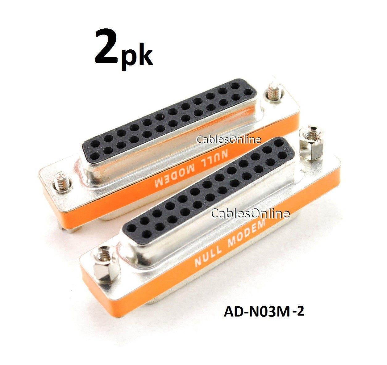 CablesOnline DB25 Null Modem Female to Female Slimline Data Transfer Adapter/Gender Changer , (2-Pack) (AD-N03M-2)