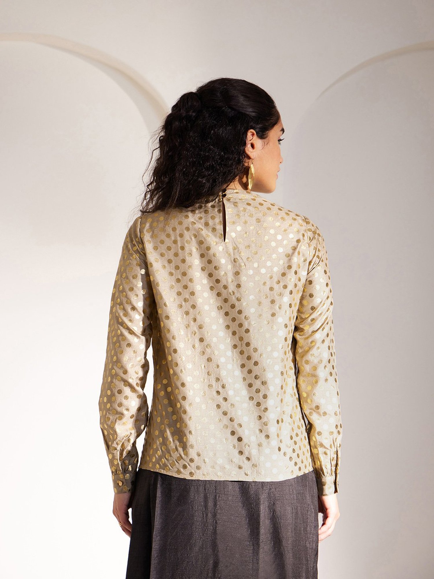 Fablestreet Beige & Gold Printed Top