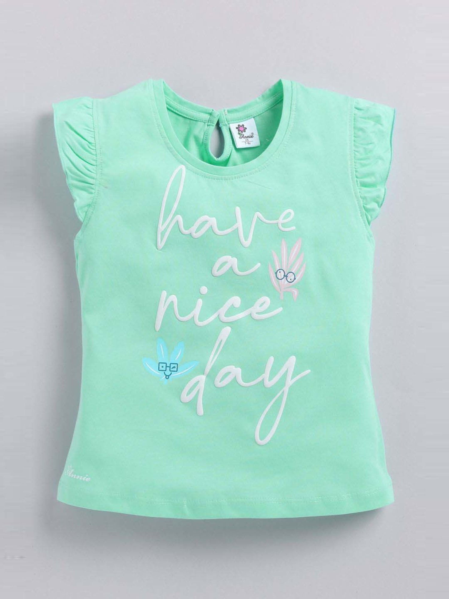 ANNIE Girls Green & Blue Cotton Printed Top & Short sets