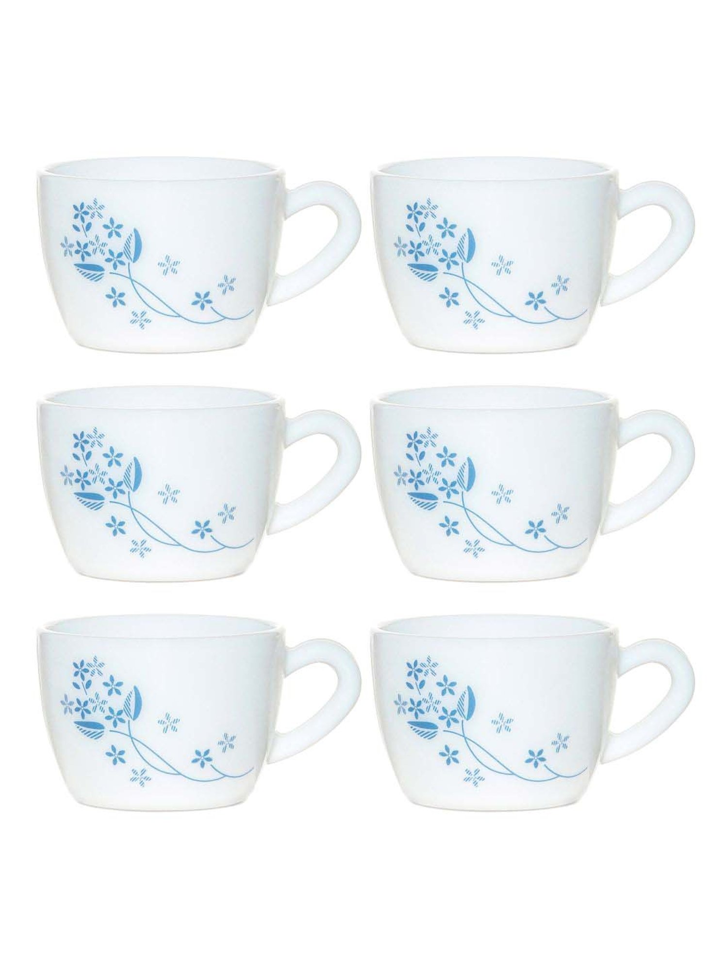 Cello White & Blue Glass Coffee Mug (0.13 L) - Set of 6