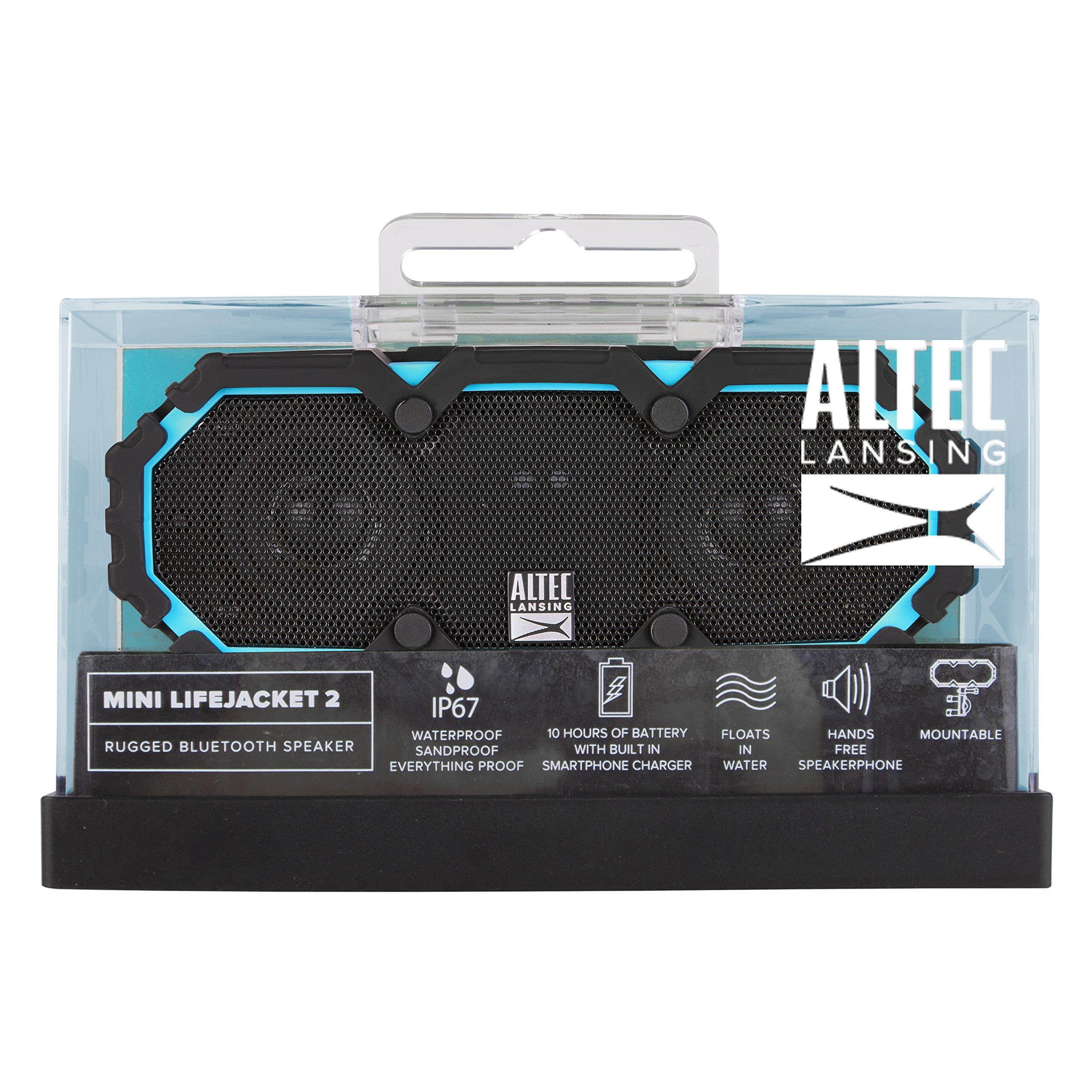 Altec Lansing iMW477 Mini Life Jacket Bluetooth Speaker Waterproof Wireless Bluetooth Speaker, Hands-Free Extended Battery Outdoor Speaker, Ultra-Portable 10ft Range, Blue/Black