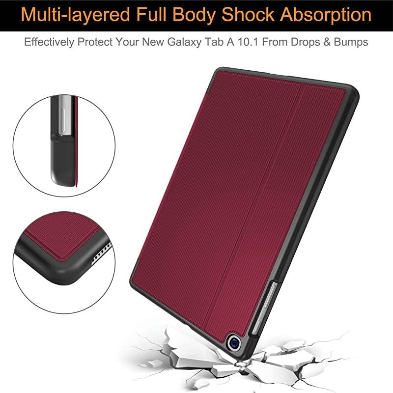 Galaxy Tab A 10.1 Case 2019, Premium Shock Proof Stand Folio Case,Multi- Viewing Angles, Soft TPU Back Cover for Samsung Galaxy Tab A 10.1 inch Tablet [SM-T510/T515/T517],Wine