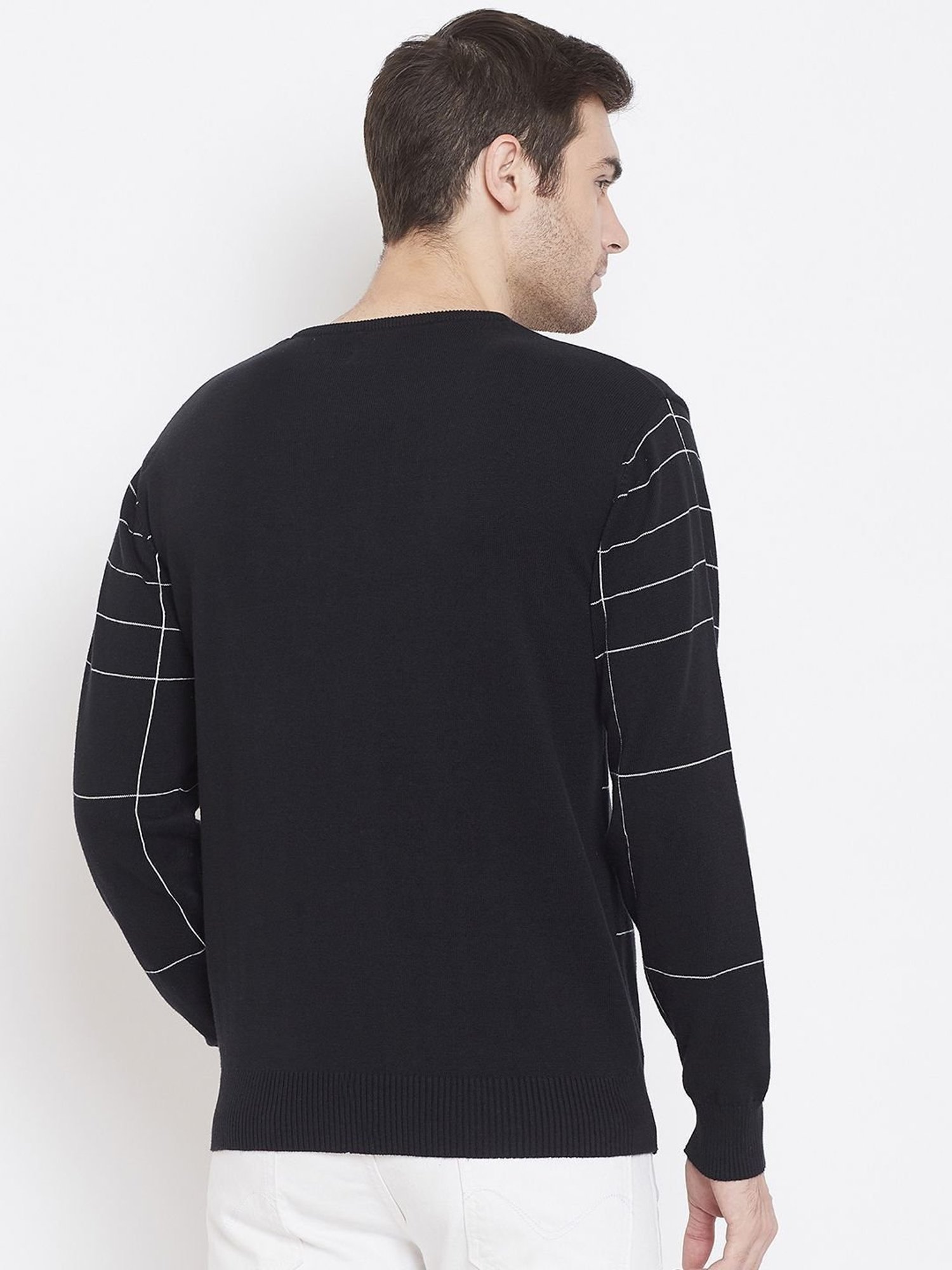 Crimsoune Club Black Cotton Slim Fit Checks Sweater