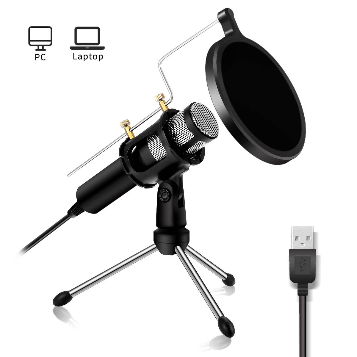 Professional Condenser Microphone USB Home Studio Podcast Recording PC Laptop