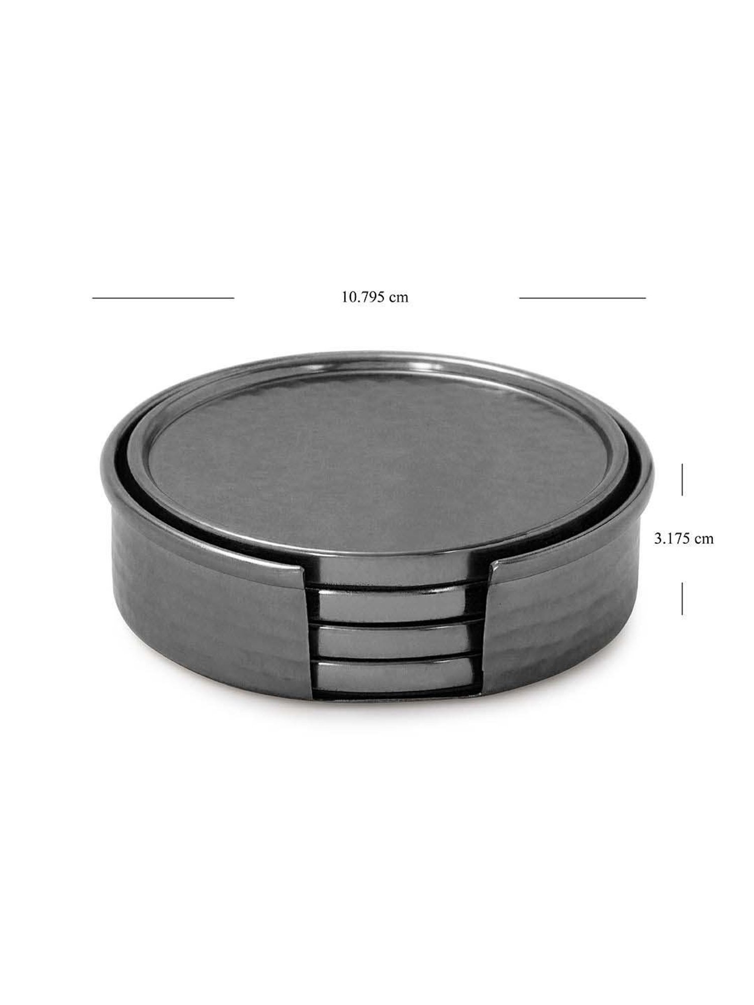 Pure Home and Living Grey Stainless Steel Matt Finish Hammered Coasters With Stand - Set of 4