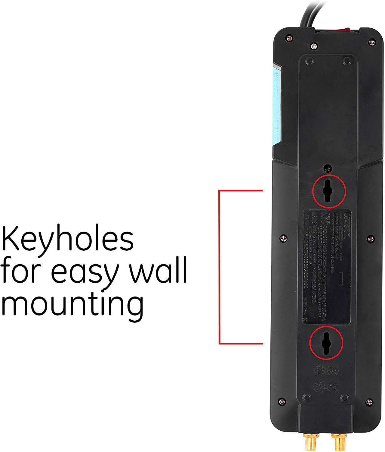 GE Surge Protector, 8 Outlet Power Strip, Long 4' Power Cord, Flat Plug, Power Filter, Circuit Breaker, 2160 Joules, 4' Cord, Black, 34461
