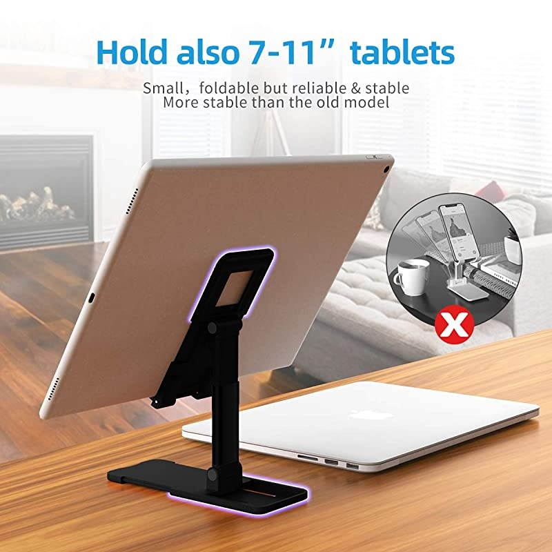 Adjustable Cell Phone Stand for Desk  Foldable Tablet Stands Portable Mobile Phone Holder Mount Compatible with Samsung Galaxy iPad Mini iPhone 11 X Xr Xs Max Smartphone KindleTablets Black