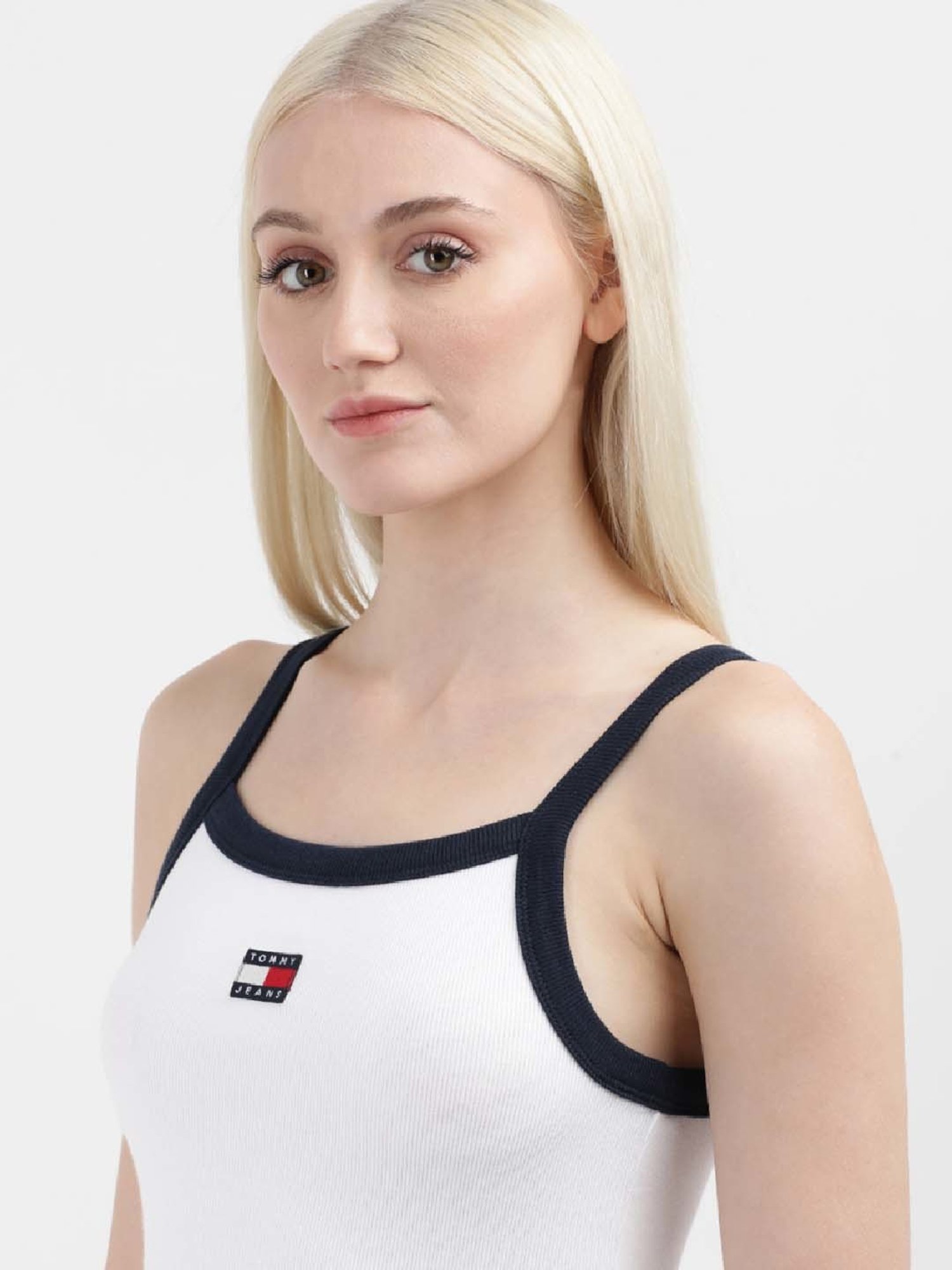 TOMMY HILFIGER White Cotton Logo Patch Work Top