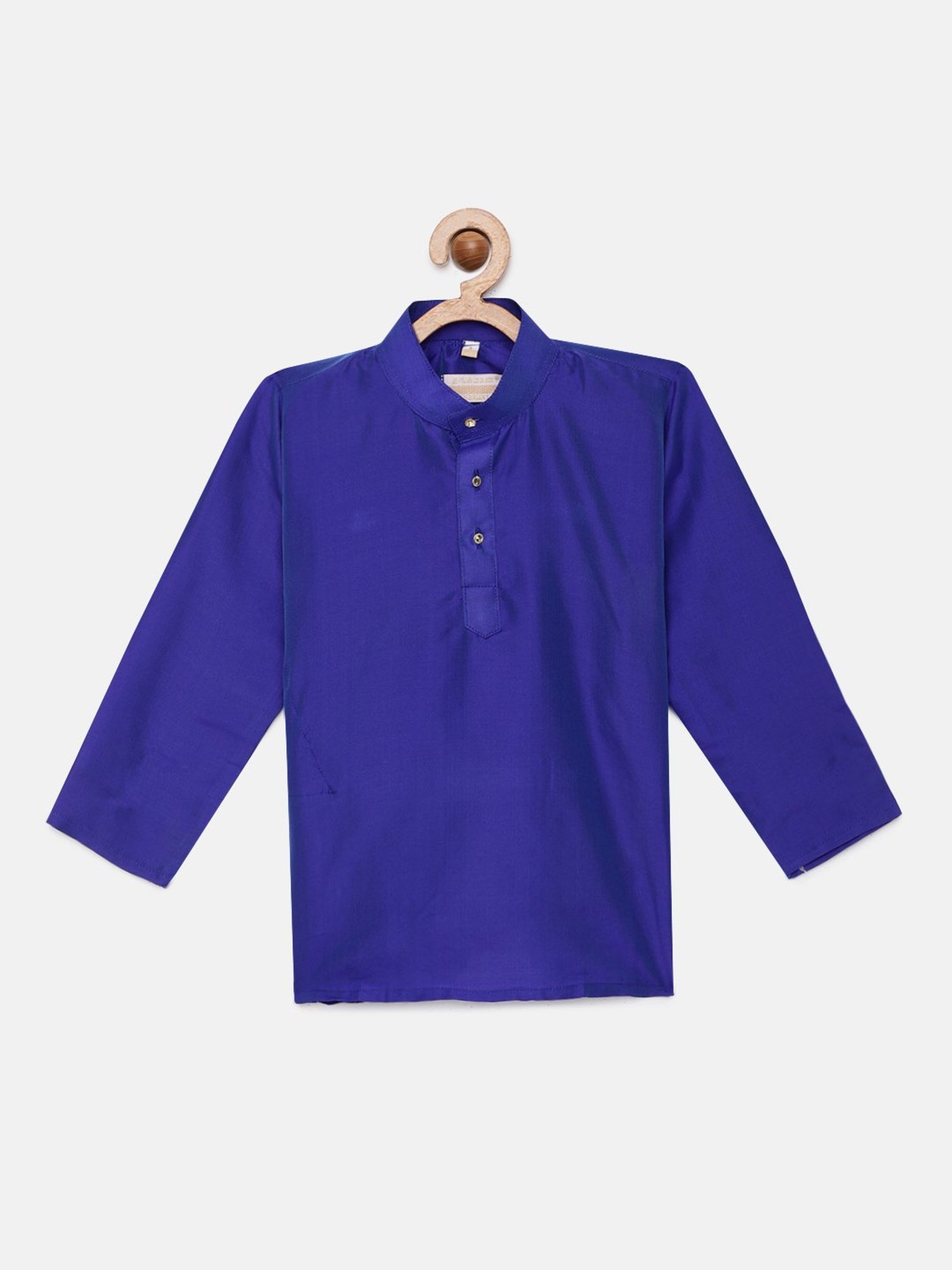 THANGAMAGAN Kids Dark Blue Solid Full Sleeves Kurta