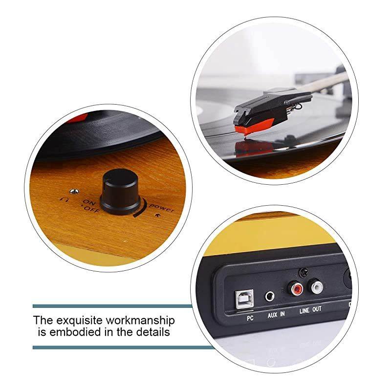 Wood Turntable 3 Speed RetroampModern DJ Vinyl LP Records Player with Stereo Speakers Supporting Vinyl to MP3 Converter T202PC