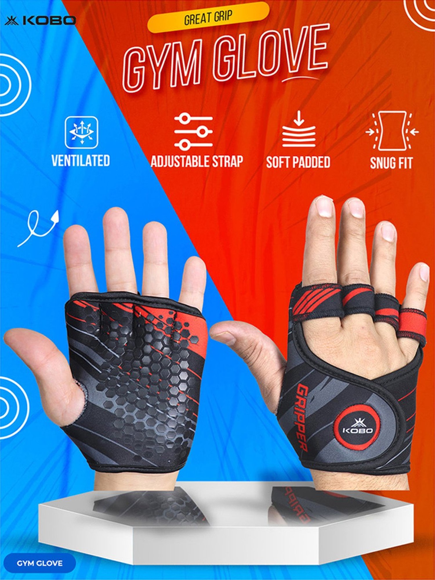 Kobo Weight Lifting Gym Gloves (Black) Size - L