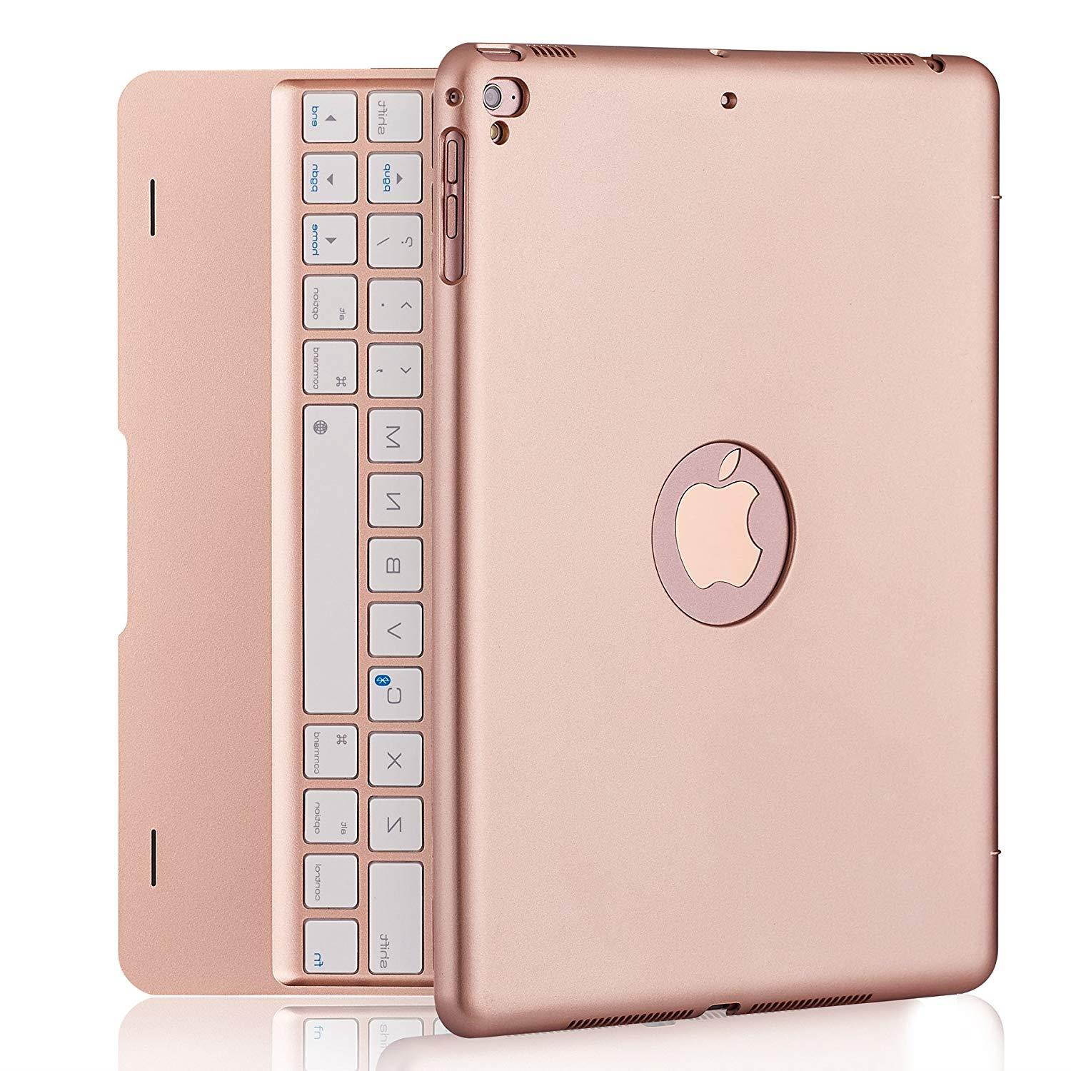 iPad Keyboard Case for iPad Pro 9.7 Inch, New 2018 iPad, 2017 iPad, iPad Air 1 and 2 Bluetooth Keyboard with 130&deg; Smart Folio Hard Back Cover, Ultra Slim, Auto Wake and Sleep (Rose Gold)