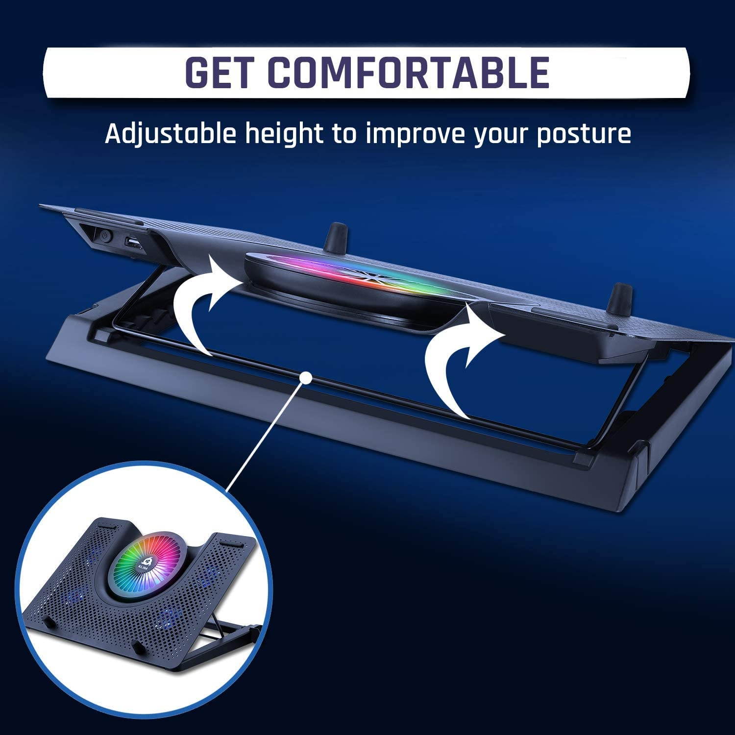 Nova + Laptop Cooling Stand with RGB backlighting + 11" - 19" + Gaming Laptop Cooling Pad for Desk + USB Powered Fan with Metal Grid + Stable and Silent + Compatible Mac and PS4 + New 2021