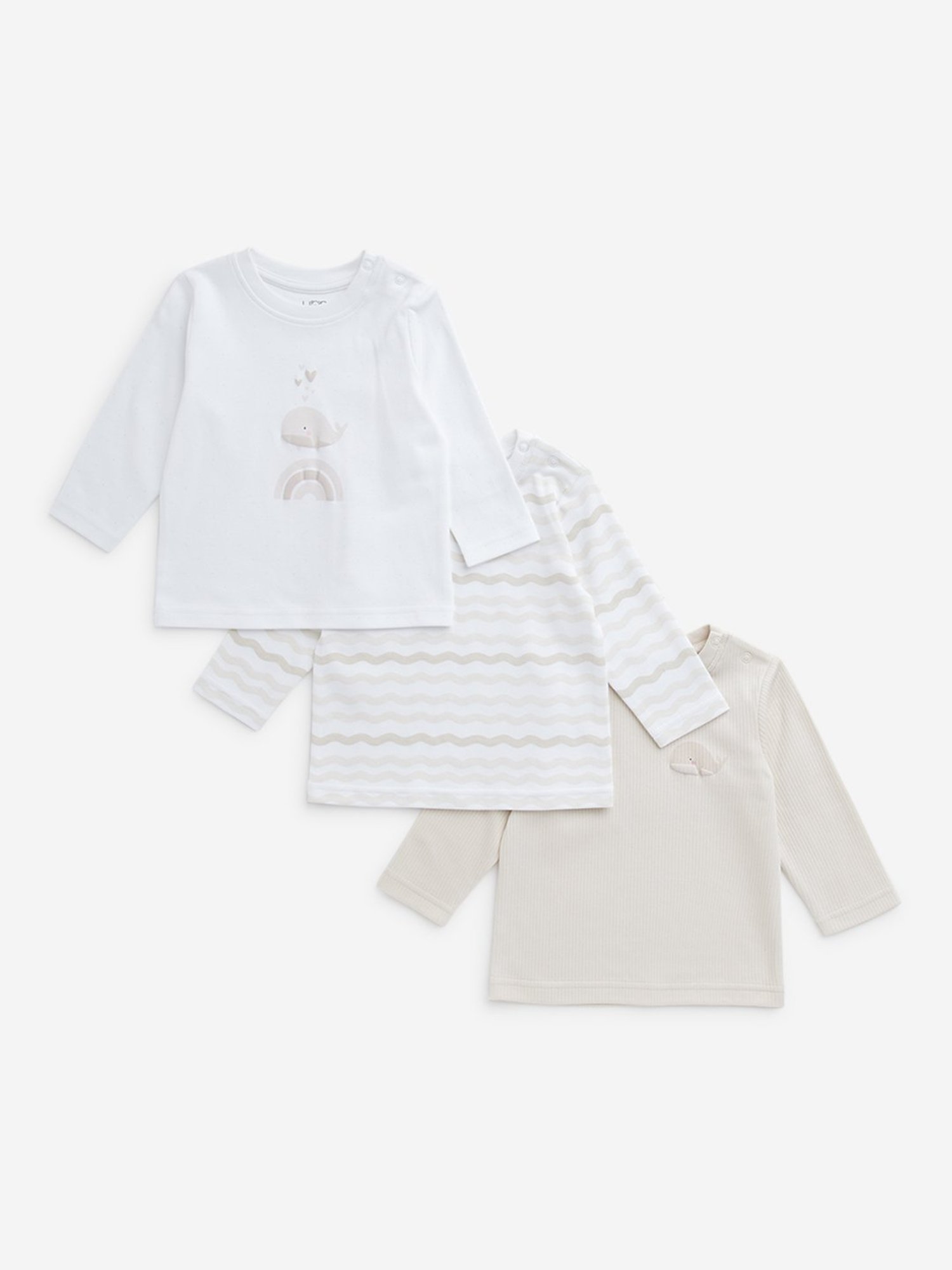 HOP Baby by Westside Beige Printed Cotton T-Shirt- Pack of 3