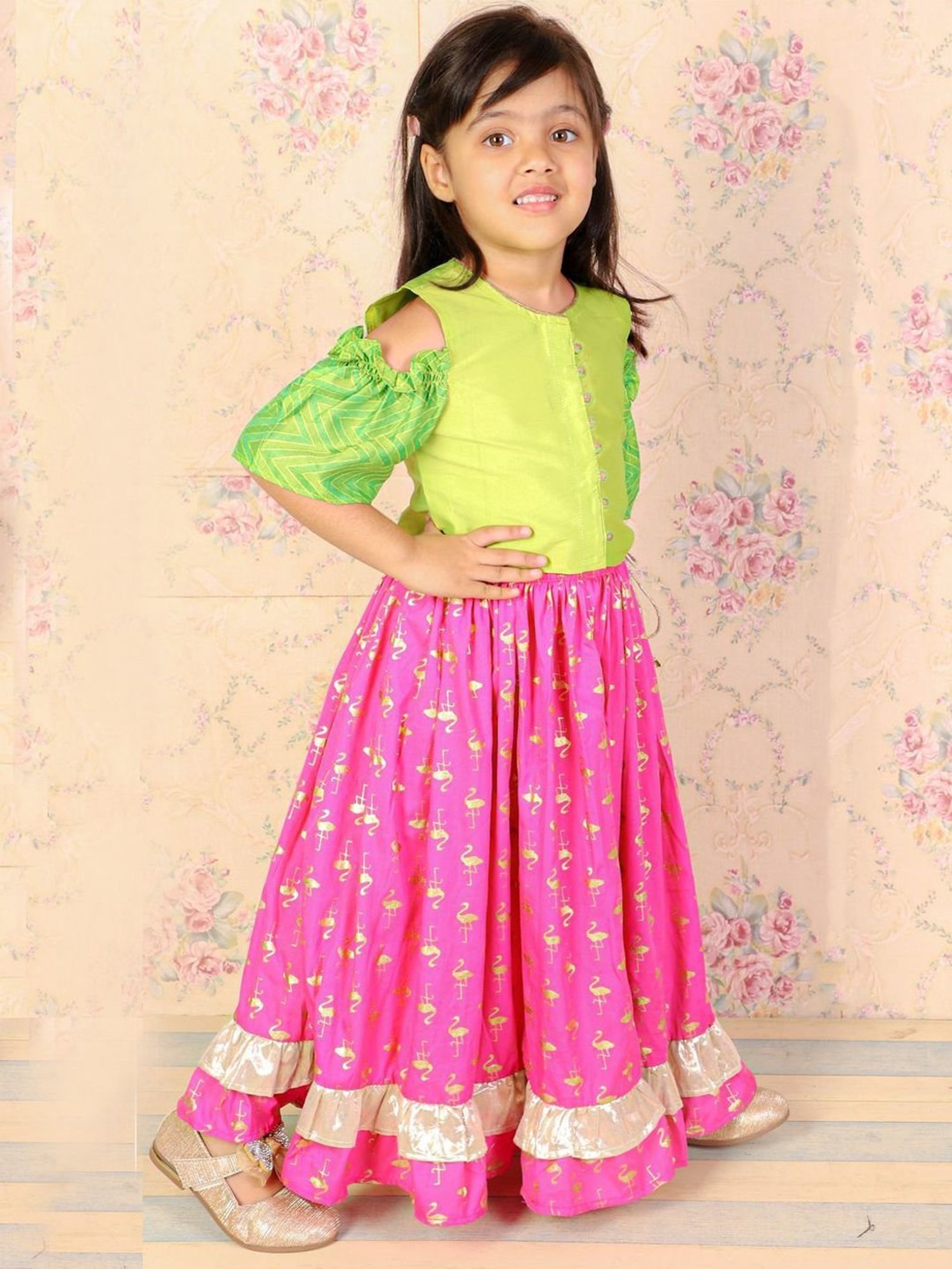 TWISHA Kids Lime Green & Pink Regular Fit Top Set