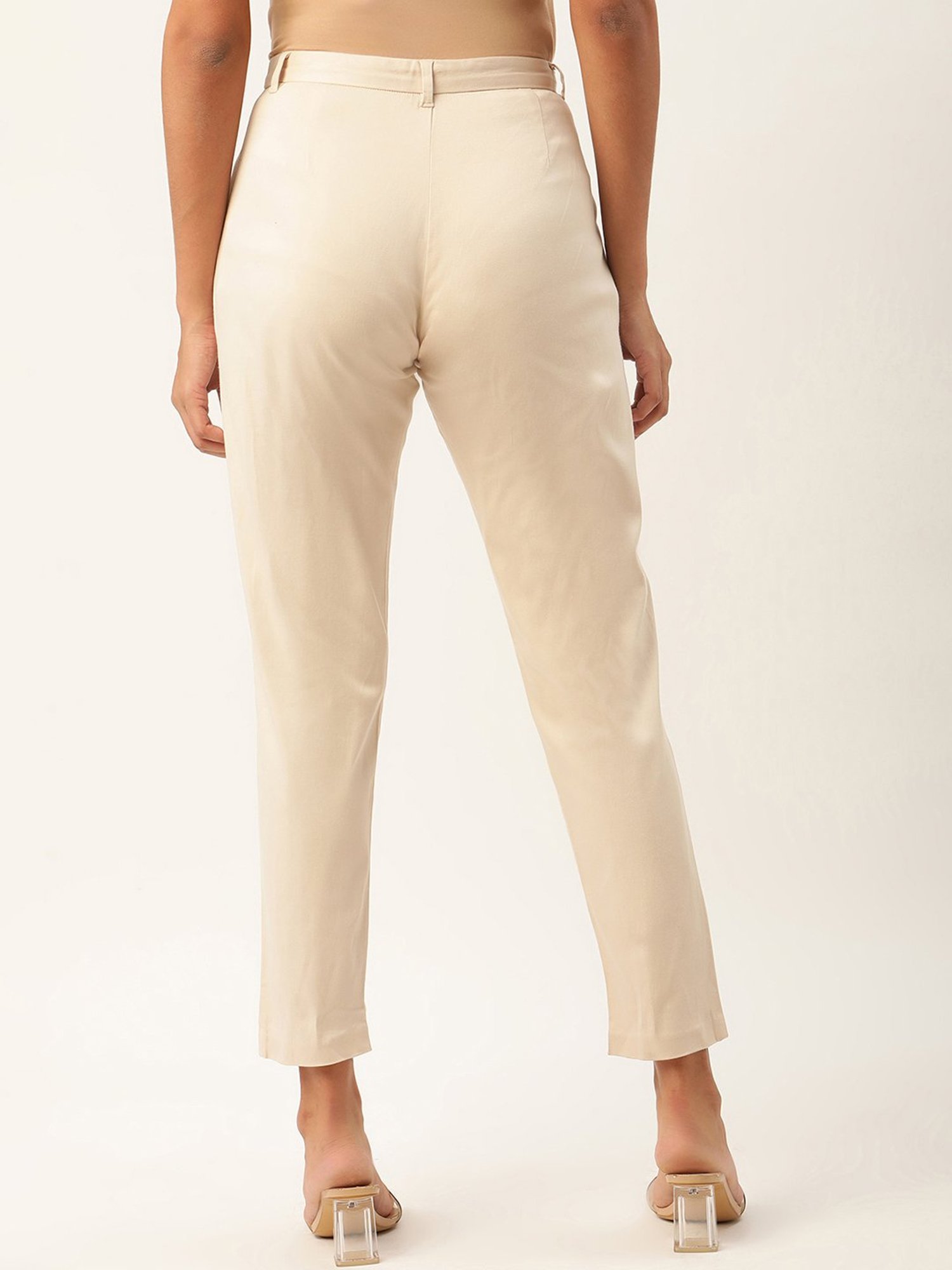 Rooted Beige Regular Fit Flat Front Trousers