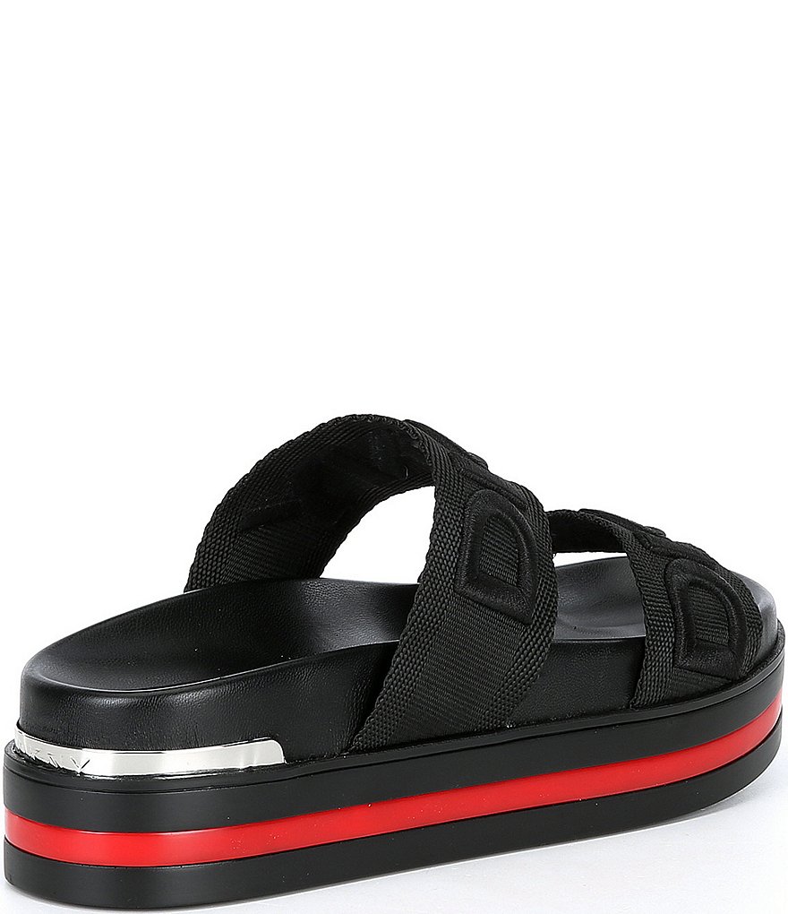 DKNY Tee 2 Band Logo Platform Slides