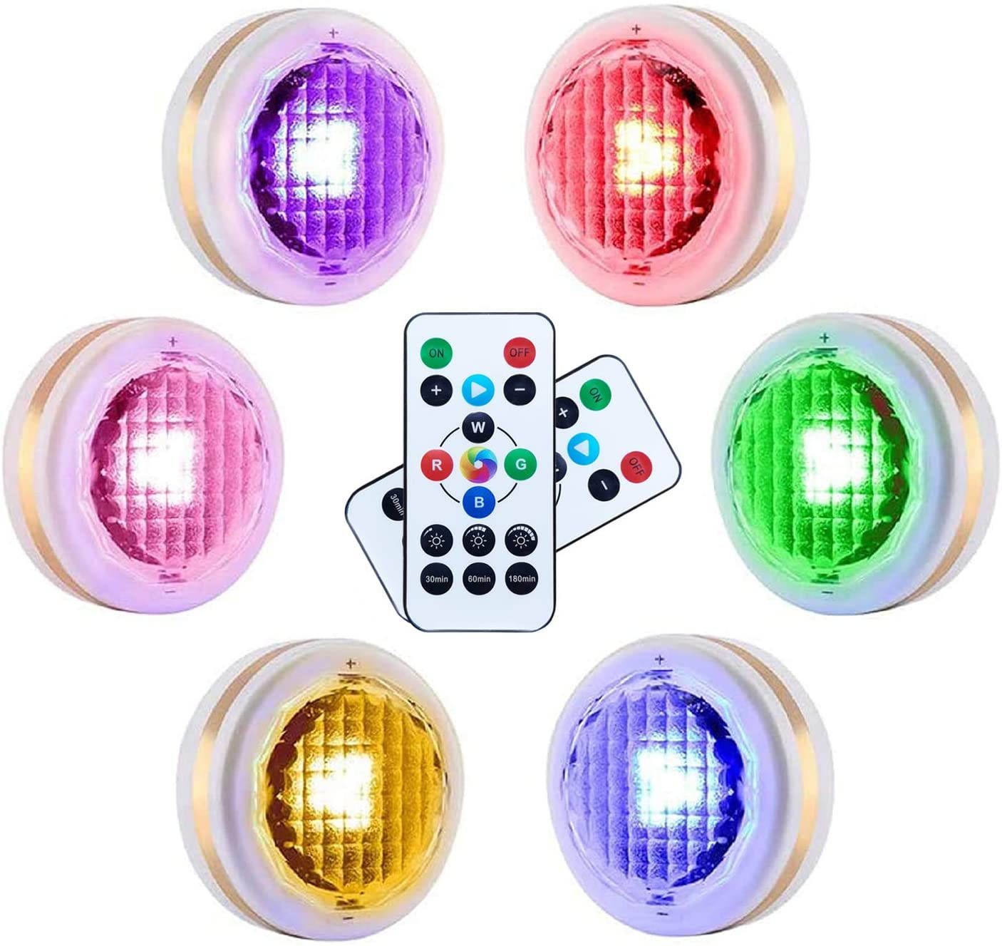 Abelanja Wireless LED Puck Lights with Remote Control 6 Pack, LED Under Cabinet Lighting,Puck Lights Battery Operated, Closet Light, Under Counter Lighting, Stick On Lights