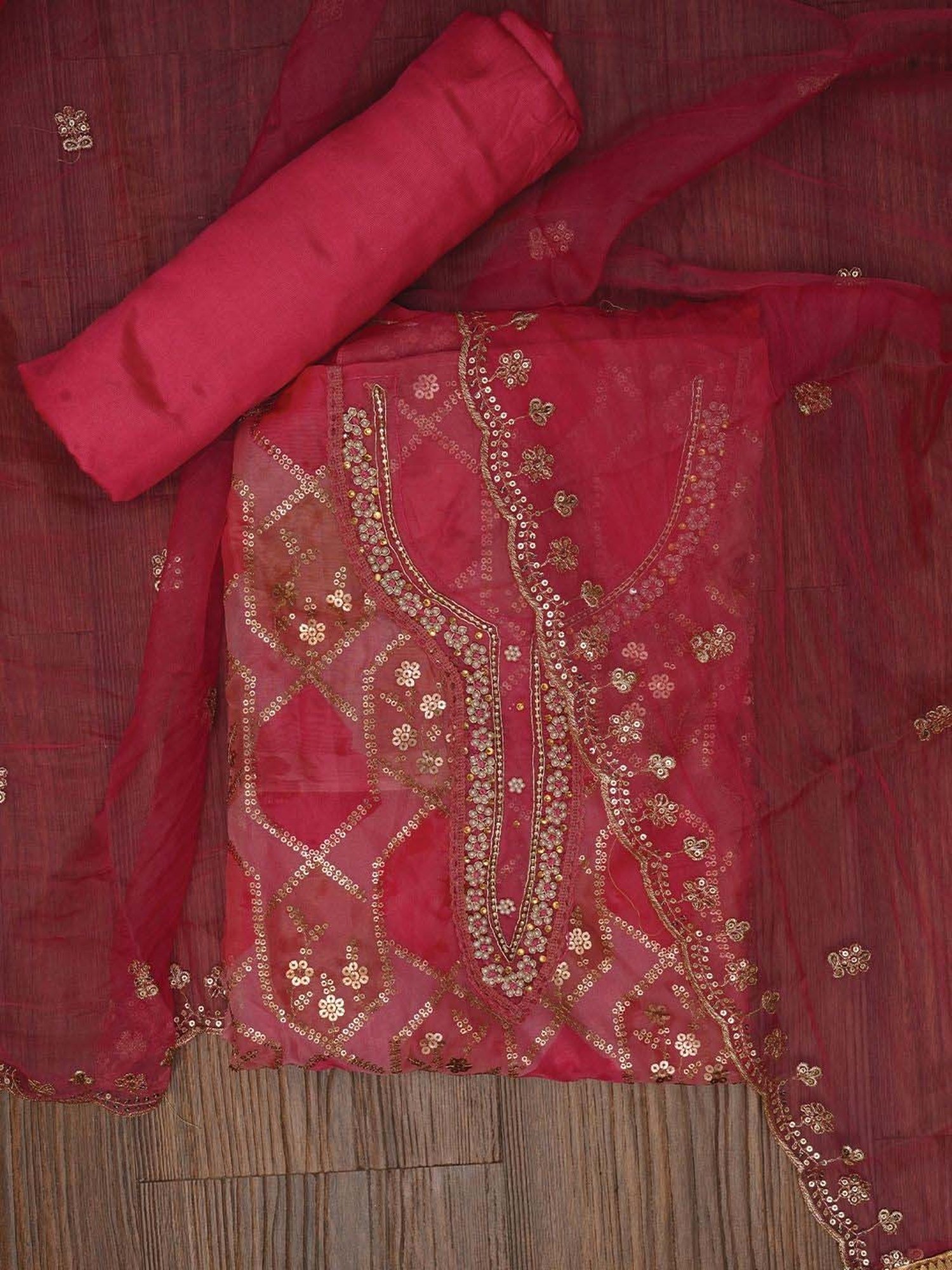 Jaipur Kurti Pink Embroidered Unstitched Dress Material