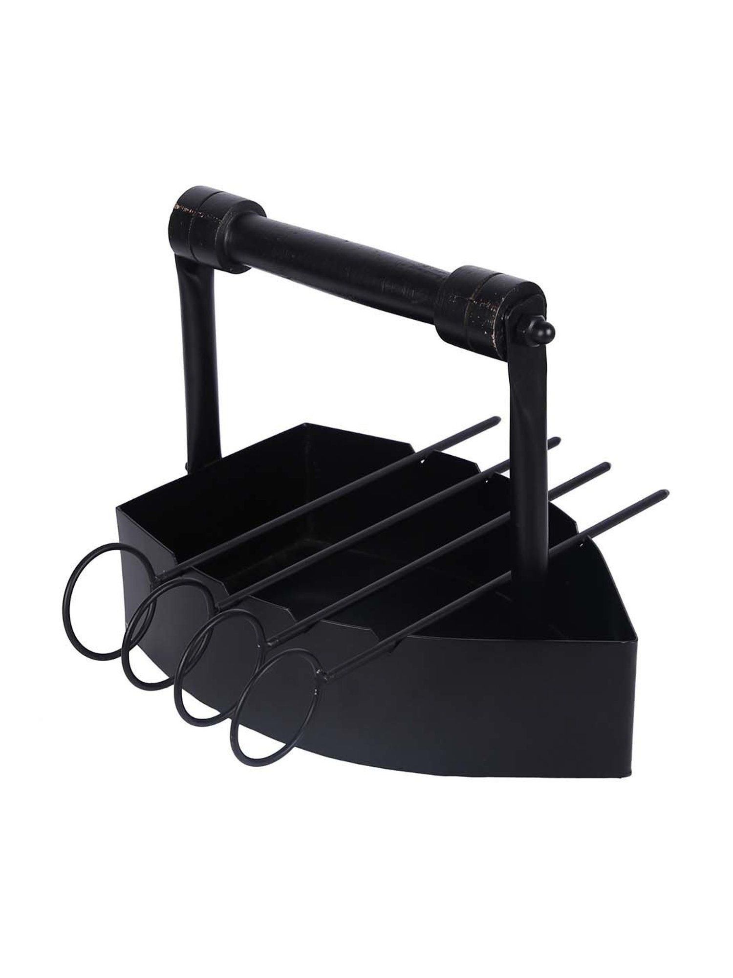 Aapno Rajasthan Black Iron Stylish Steam Barbeque Plate With Skewers
