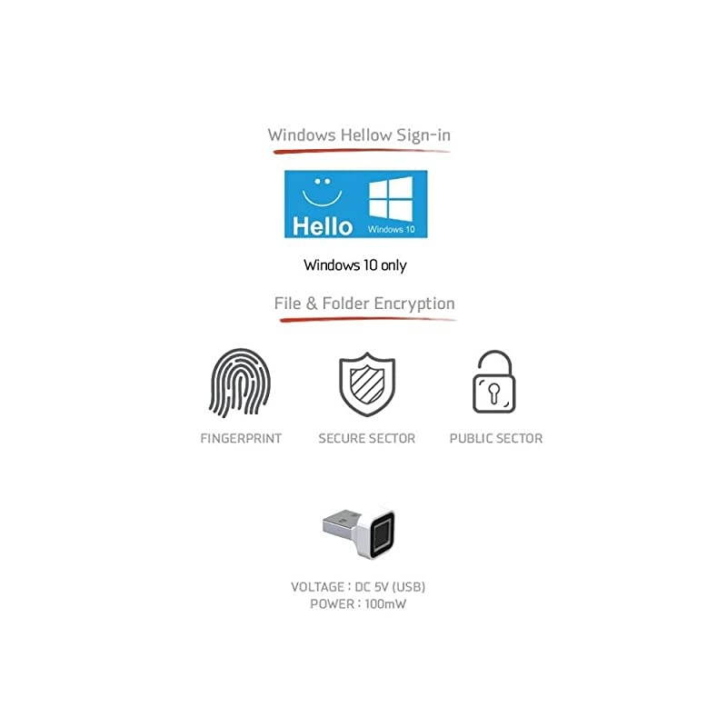 EzFinger White Fingerprint Reader USB Dongle for Windows 7881 amp 10 Hello Login Signin File encryption Folder Lock Biometric Scanner Sensor PasswordFree
