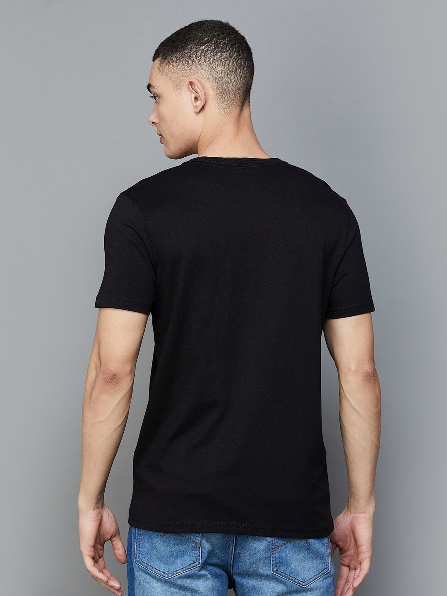 Forca by Lifestyle Black Regular Fit Printed T-Shirt