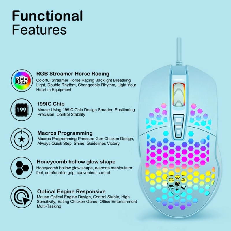 V9 Ergonomic 4000DPI USB Wired Hollow-out RGB Light Gaming Mouse Mice for PC