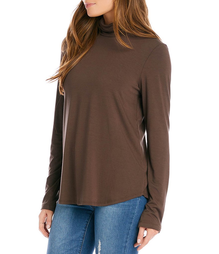 Karen Kane Long Sleeve Curved Hem Jersey Knit Turtleneck