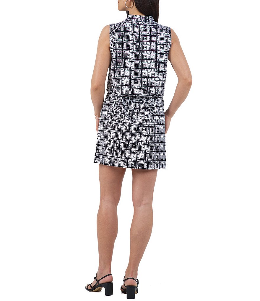 IBKUL Pricilla Print Sleeveless Mandarin Collar Drawstring Dress