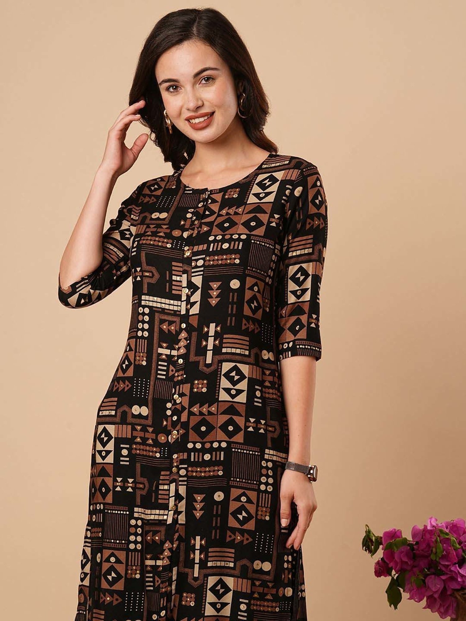 Fashor Black Printed Kurta & Pant Set