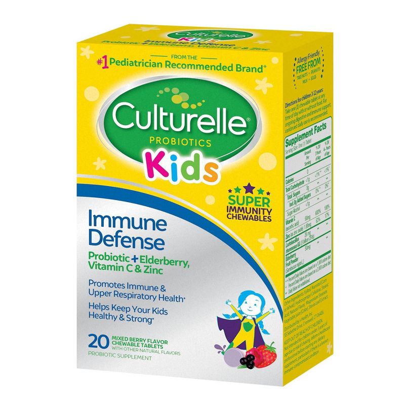 Culturelle Kids Daily Immune Defense Probiotic + Elderberry, Vitamin C and Zinc Chewable for Oral Health - 20ct