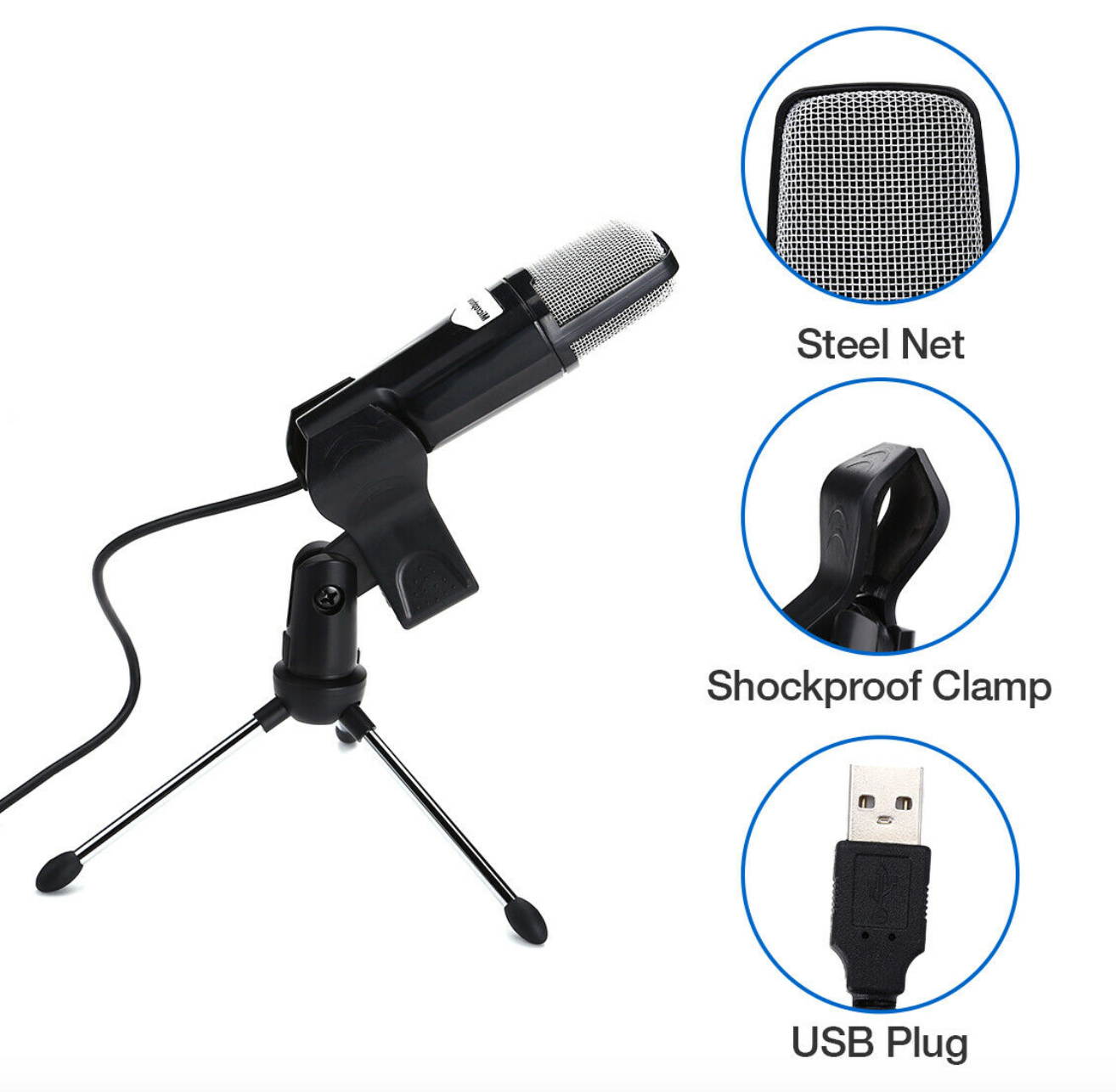 Professional USB Condenser Microphone Studio Sound Recording Mic w/Stand Tripod
