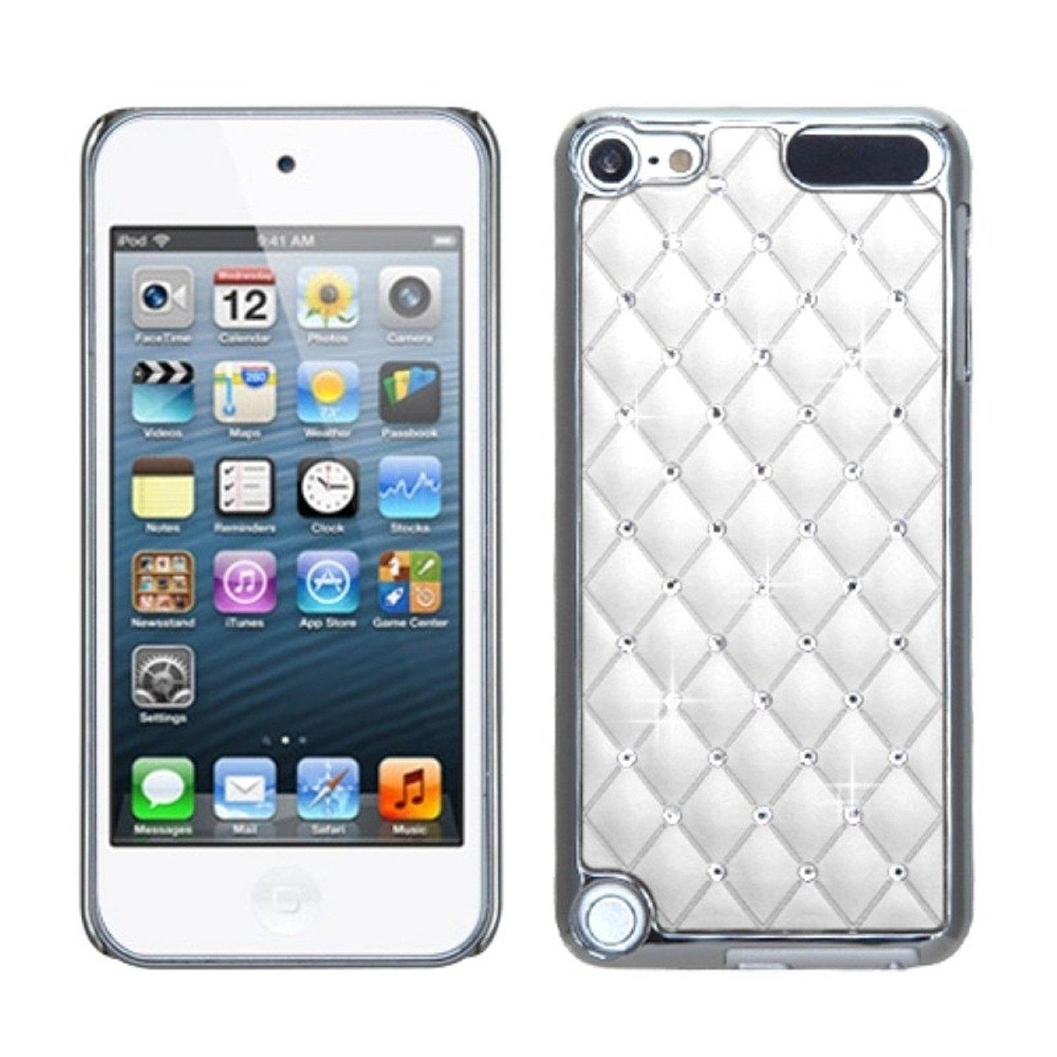 Asmyna Ivory White Silver Plating Luxurious Lattice Alloy Elite Dazzling Back Protector Cover with Diamonds for iPod touch 5