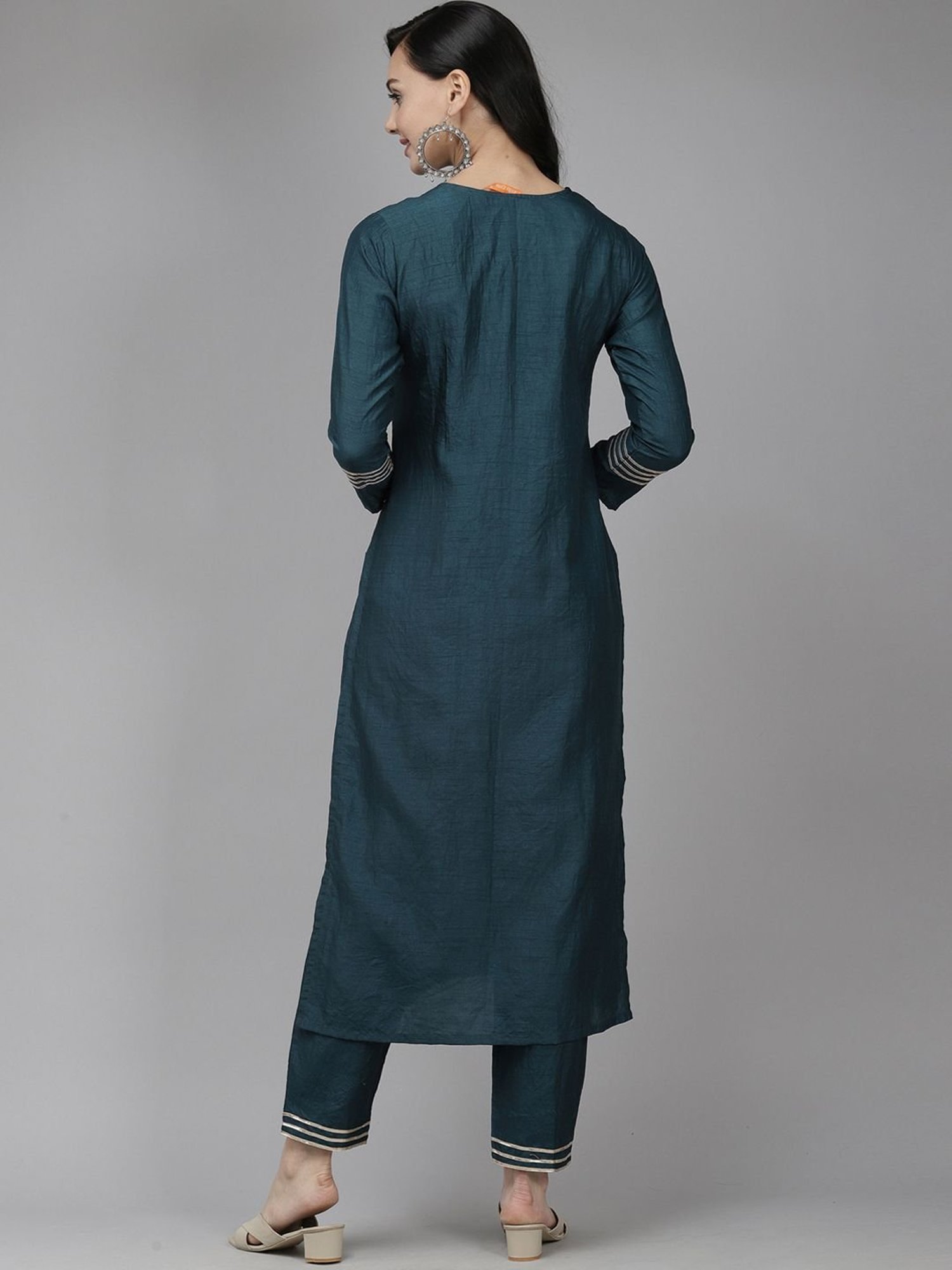 Indo Era Blue Embroidered Kurta Pant Set