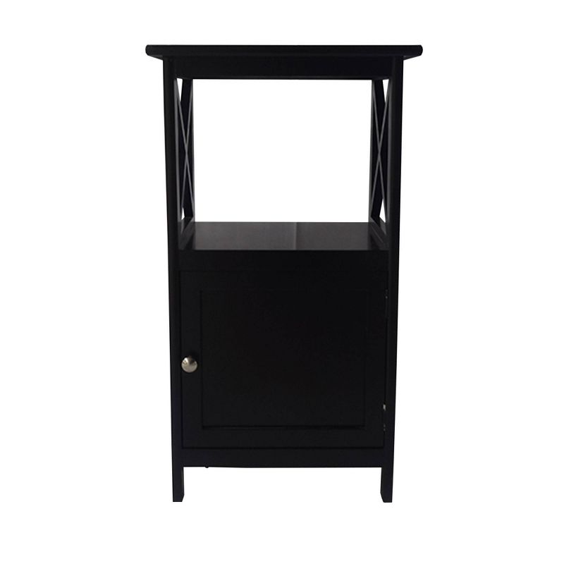 28.74" Single Door Wooden Storage Cabinet with Open Shelf and X Side Panels Black - The Urban Port