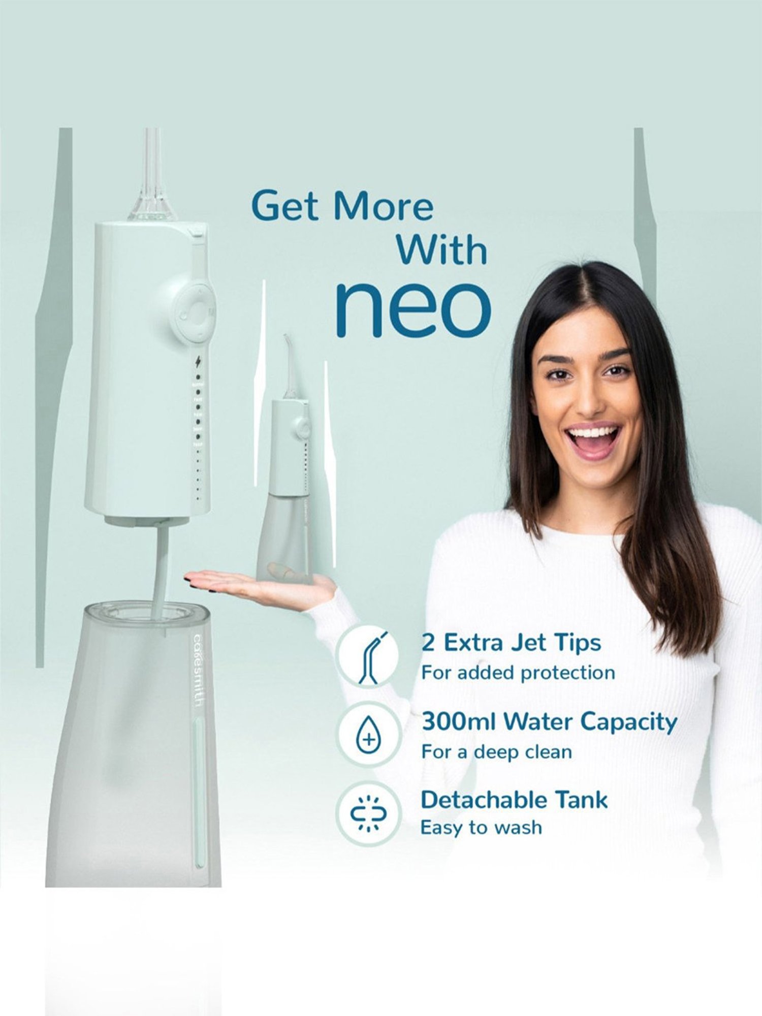 Caresmith Neo Cordless Oral Flosser 24 Pressure Settings with 5 Modes & 6 Intensities (Green)