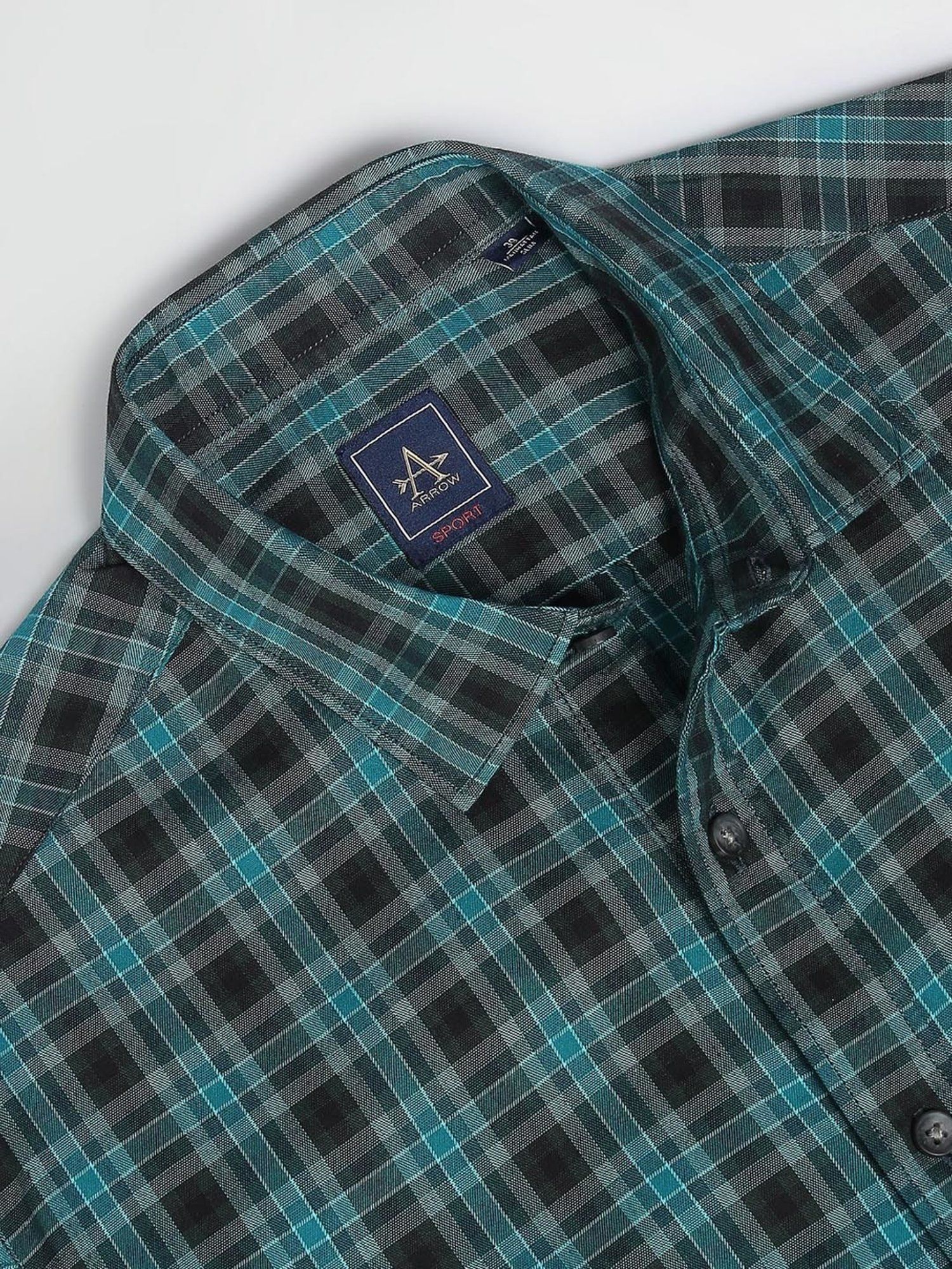 Arrow Sport Green Cotton Slim Fit Checks Shirt