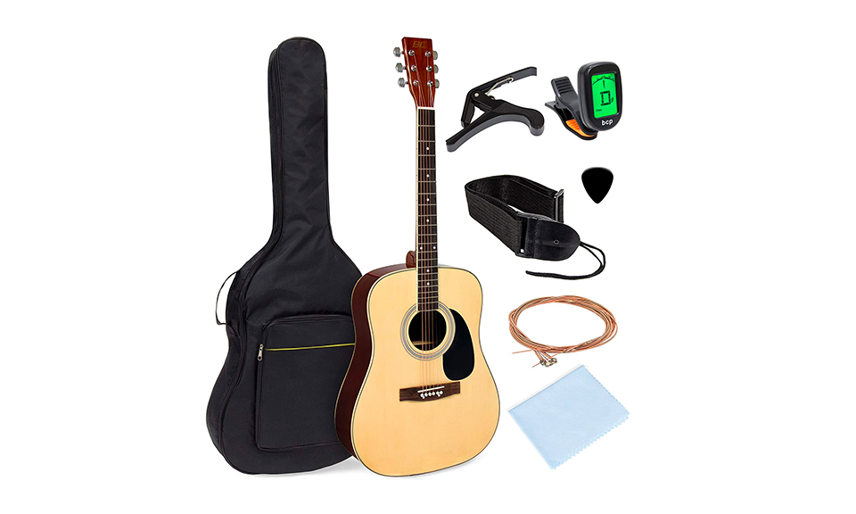 41in Full Size Beginner All Wood Acoustic Guitar Starter Set