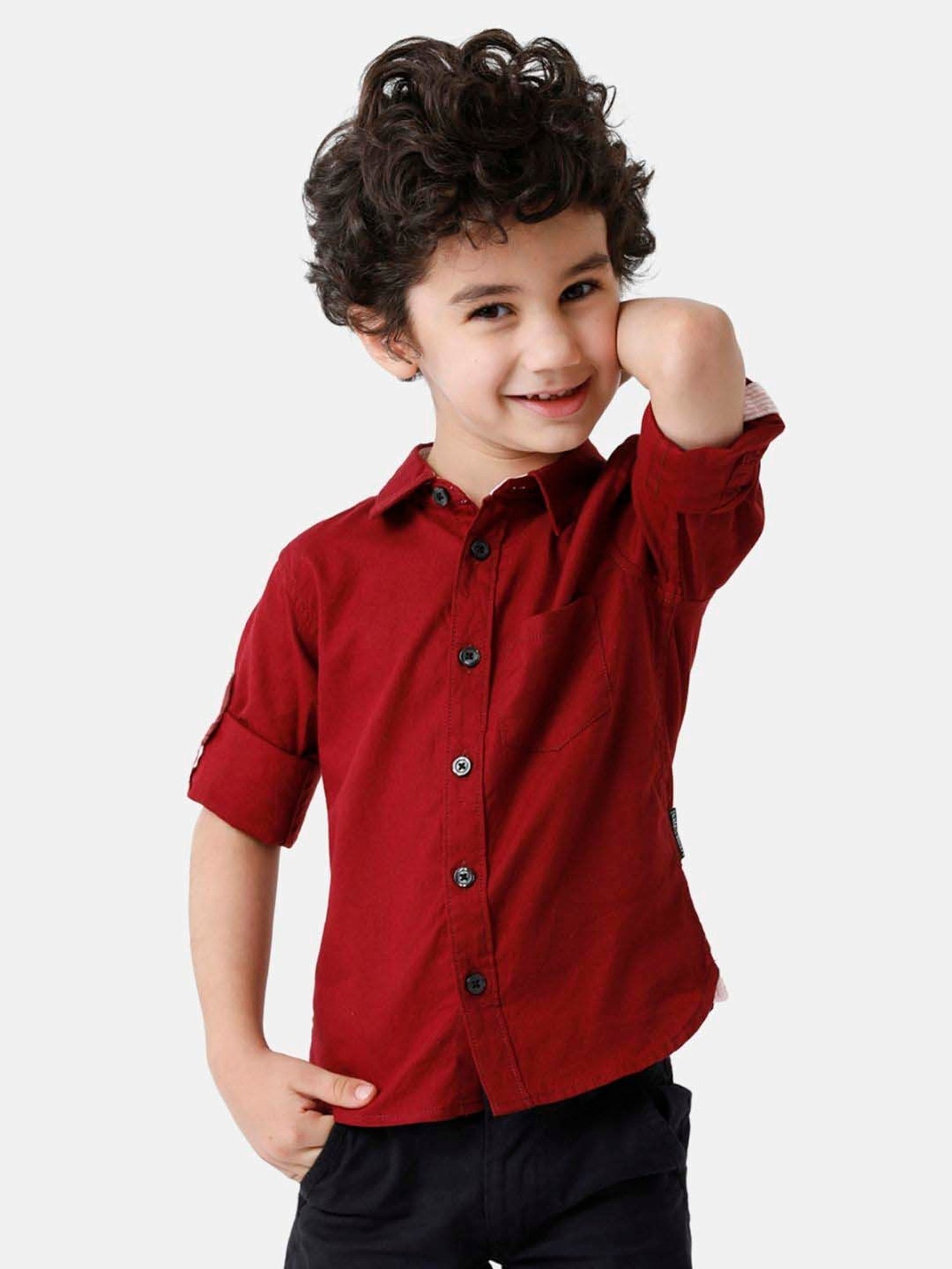 Kate & Oscar Kids Maroon Cotton Regular Fit Full Sleeves Shirt