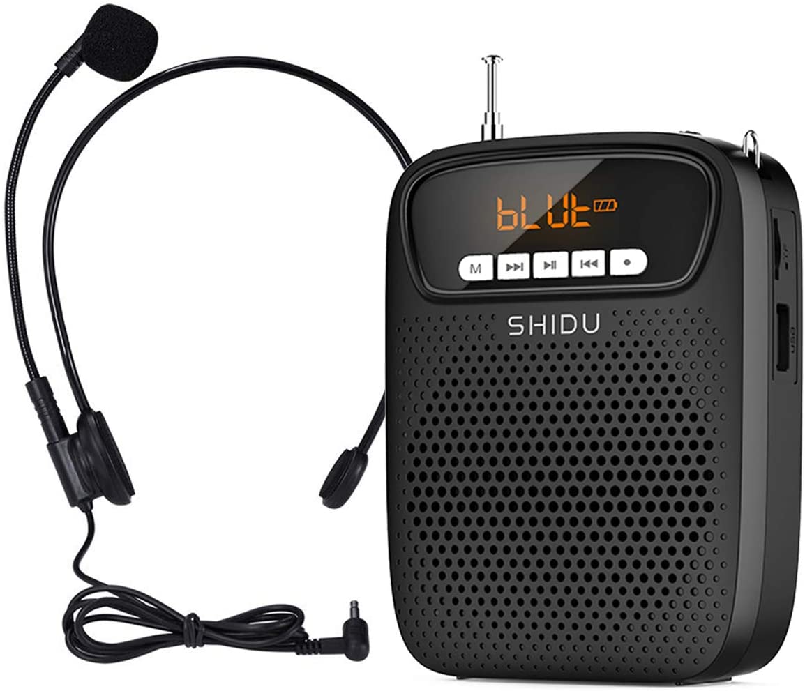 New SHIDU  Voice Amplifier,15W Rechargeable Portable Microphone for Teachers,Lightweight Personal Microphone with Speaker Wired Headset Supports Bluetooth,Recording,FM Radio,TF Card/AUX