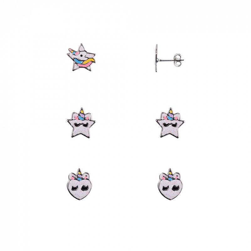 FAO Schwarz Glitter Enamel Unicorn Trio Earring Set