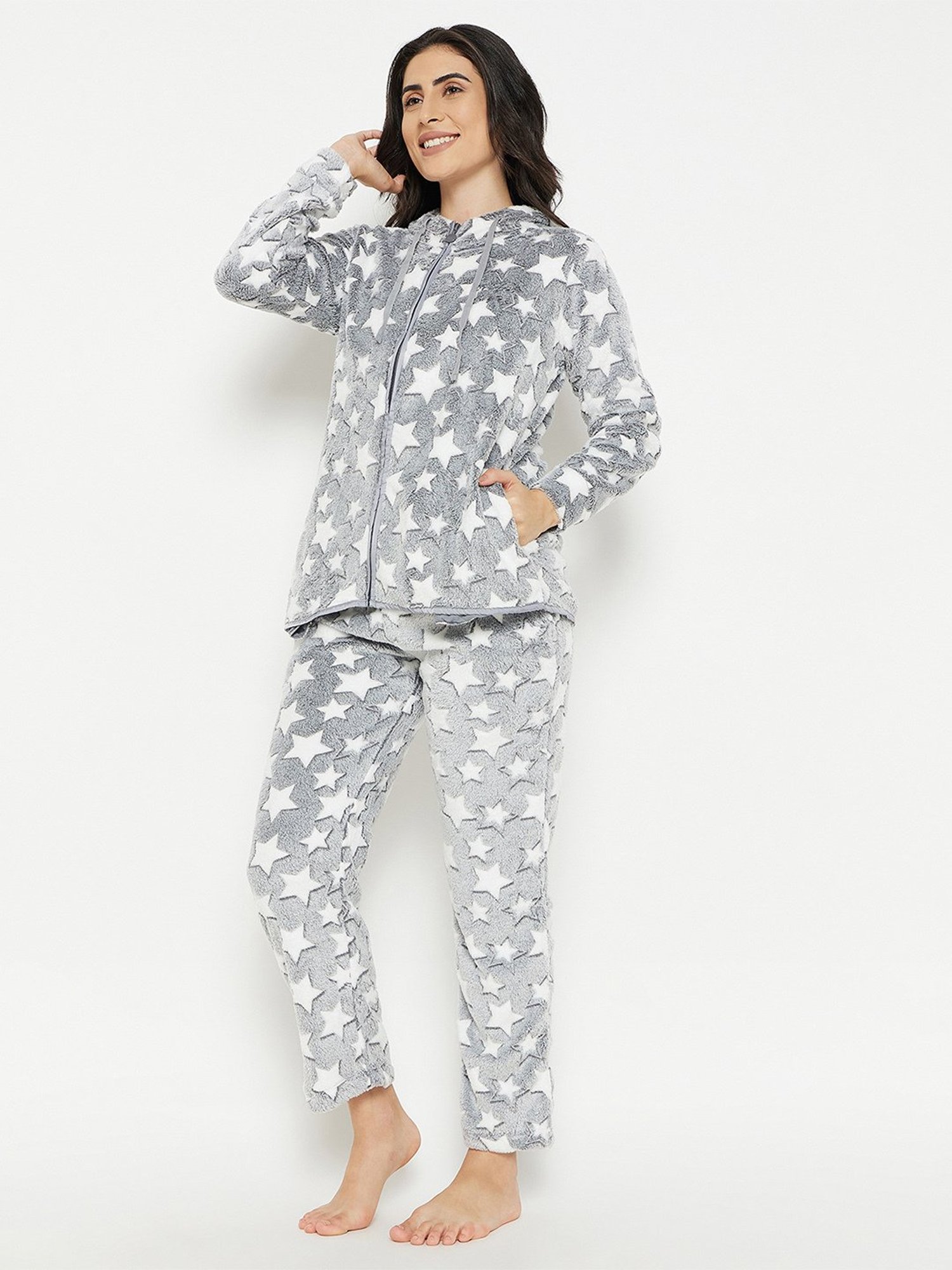 MADAME M Secret Grey Printed Hoodie With Pyjamas