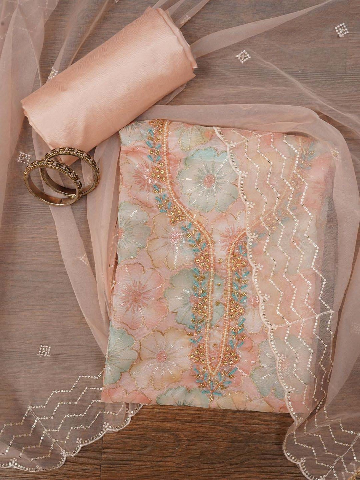 Jaipur Kurti Pink Embroidered Unstitched Dress Material