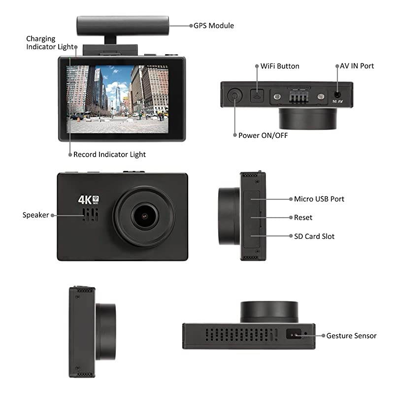 Dual Dash Cam 4K Front and Rear Car Camera 1080P+1080P, 3" OLED Touch Screen WiFi GPS Night Mode 150&deg;, Parking Mode, Time Lapse, WDR, G-Sensor, Loop Recording for Cars, Trucks