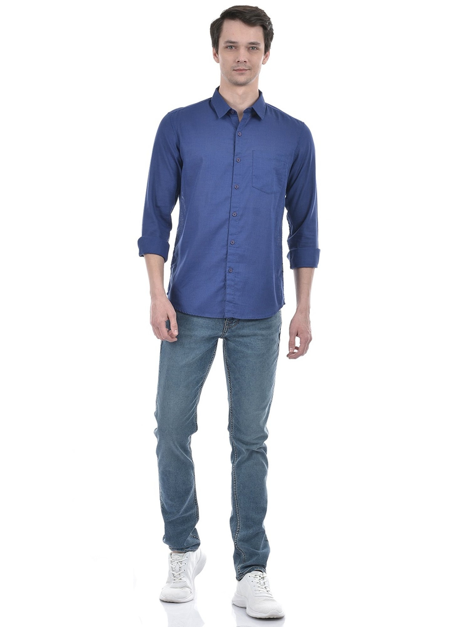 Numero Uno Blue Cotton Slim Fit Shirt