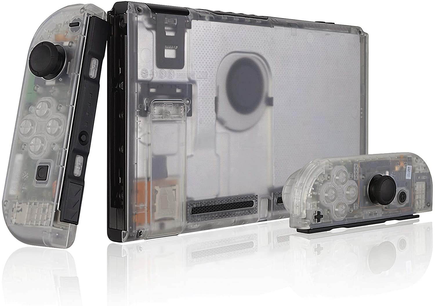 eXtremeRate Transparent Clear Back Plate for Nintendo Switch Console, NS Joycon Handheld Controller Housing with Full Set Buttons, DIY Replacement Shell for Nintendo Switch