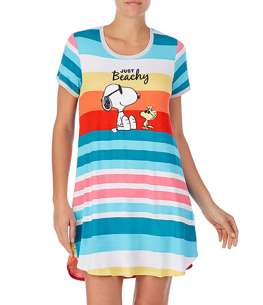 Peanuts Striped Joe Cool & Woodstock Print Knit Sleepshirt